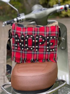 'NOPE'  Camo   Red Tartan Messenger Bag.