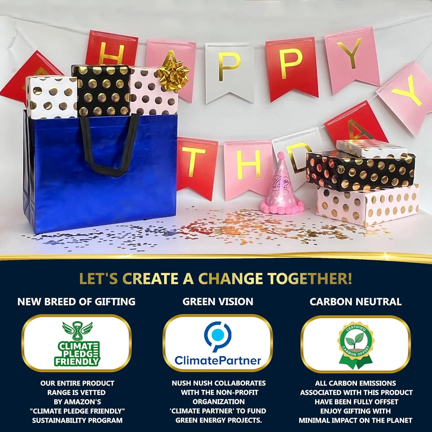 Nush Nush Blue XL Gift Bags Set of 12 Reusable Extra Large Bags With Handles - Perfect For Birthday, Party, Goodie, Favor Bags 15.5W x 6D x 12H Size
