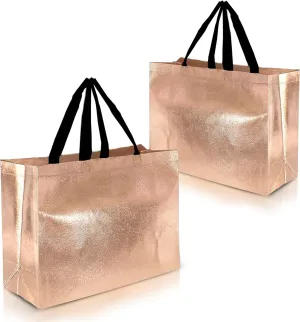 Nush Nush Rose Gold Gift Bags Extra Large Size – Set of 12 XL Reusable Gift Bags With Handles, Black - Ideal for Mother's Day, Wedding, Bachelorette, Birthday, Party Favor – 15.5W x 6D x 12H