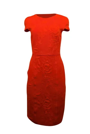 Orange Sz Dress Deep Sleeve Fendi Floral - Practical Textured Print Short Premium finish 6