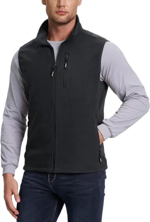 Outdoor Ventures Men's Full-Zip Lightweight Polar Fleece Vest Outerwear with 5 Pockets Warm Winter Sleeveless Jacket Casual