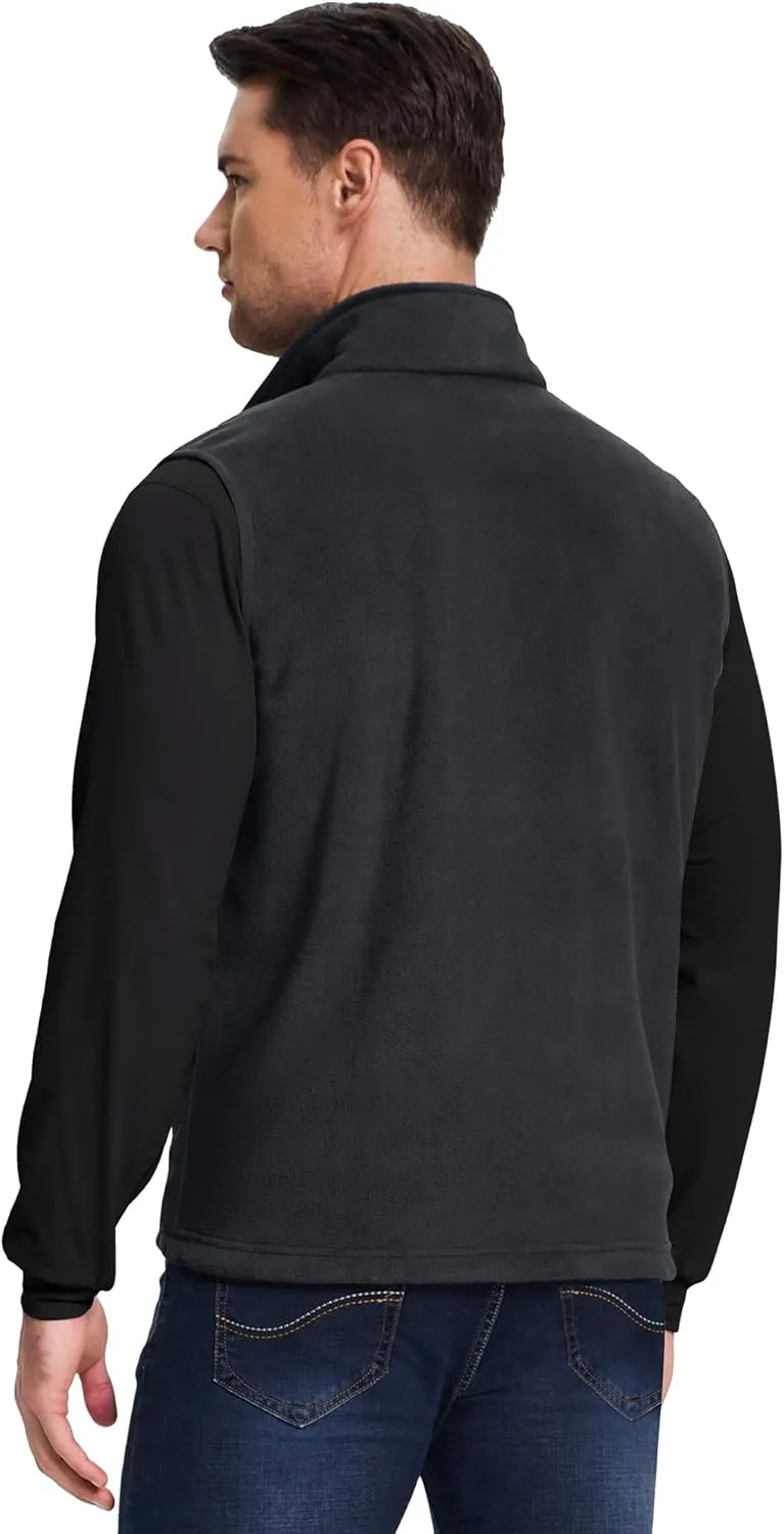 Outdoor Ventures Men's Full-Zip Lightweight Polar Fleece Vest Outerwear with 5 Pockets Warm Winter Sleeveless Jacket Casual
