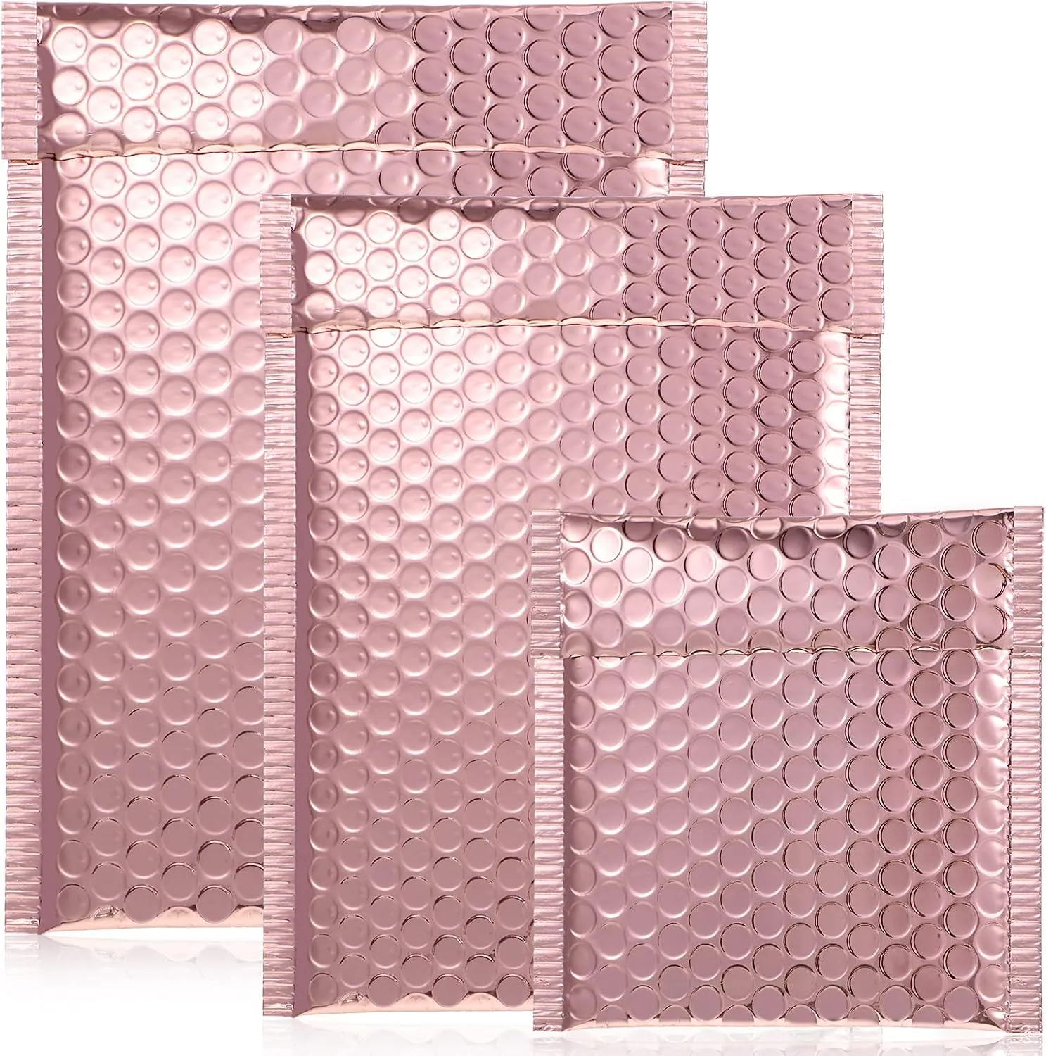 Outus 50 Pieces Metallic Padded Bubble Mailers Delivery Poly Mailers Foil Glitter Padded Envelopes Adhesive Seal Closure Envelopes Delivery Bags for Mailing Packing (Rose Gold)