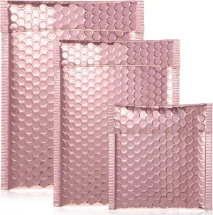 Outus 50 Pieces Metallic Padded Bubble Mailers Delivery Poly Mailers Foil Glitter Padded Envelopes Adhesive Seal Closure Envelopes Delivery Bags for Mailing Packing (Rose Gold)