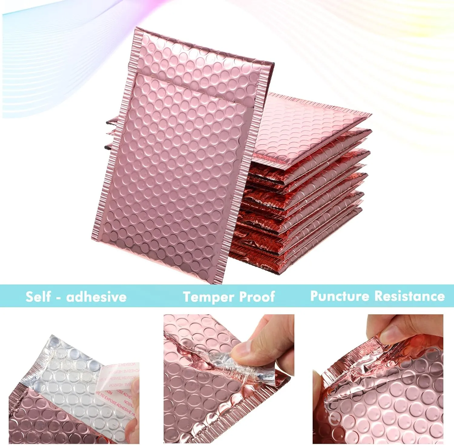 Outus 50 Pieces Metallic Padded Bubble Mailers Delivery Poly Mailers Foil Glitter Padded Envelopes Adhesive Seal Closure Envelopes Delivery Bags for Mailing Packing (Rose Gold)