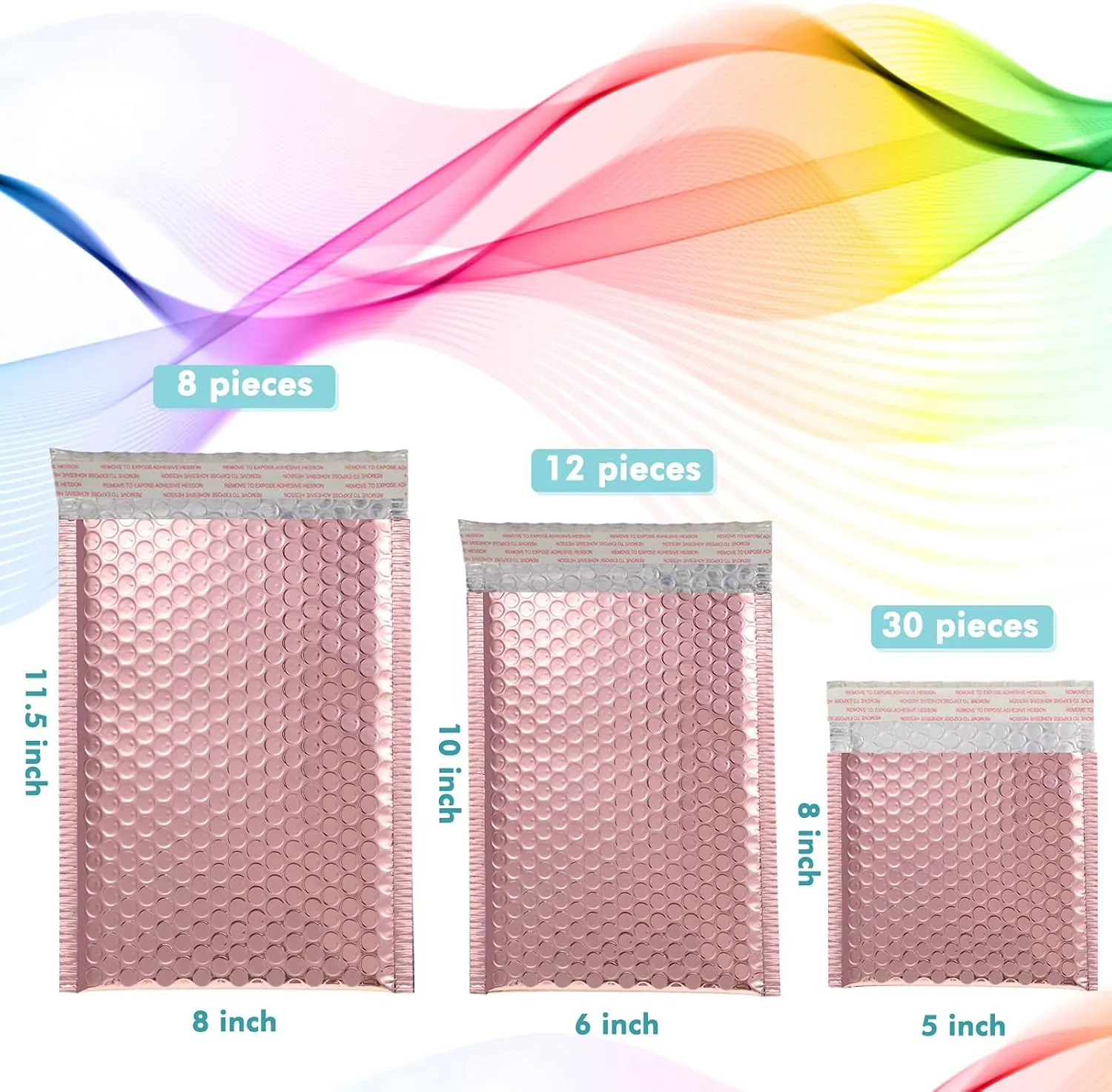 Outus 50 Pieces Metallic Padded Bubble Mailers Delivery Poly Mailers Foil Glitter Padded Envelopes Adhesive Seal Closure Envelopes Delivery Bags for Mailing Packing (Rose Gold)