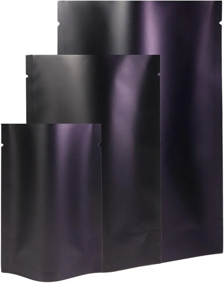 Pack of 100 Double-Sided Matte Black Open Top Non-Resealable Stand-Up Bags (5.1" x 7.5", Matte Black)