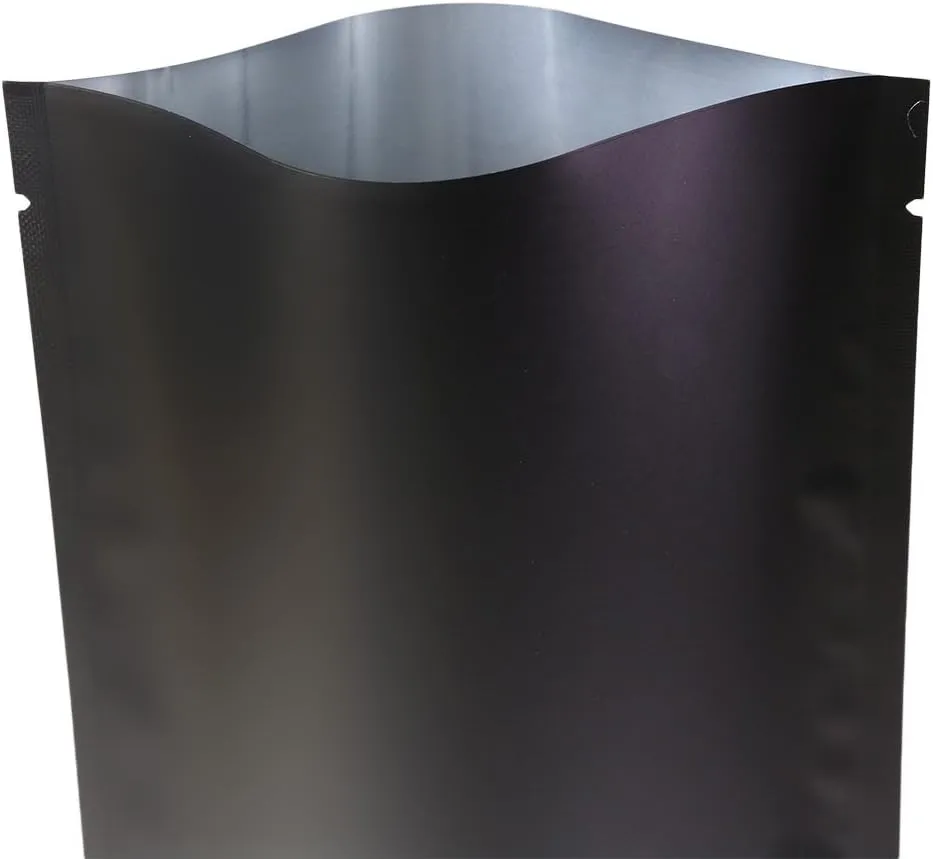 Pack of 100 Double-Sided Matte Black Open Top Non-Resealable Stand-Up Bags (5.1" x 7.5", Matte Black)