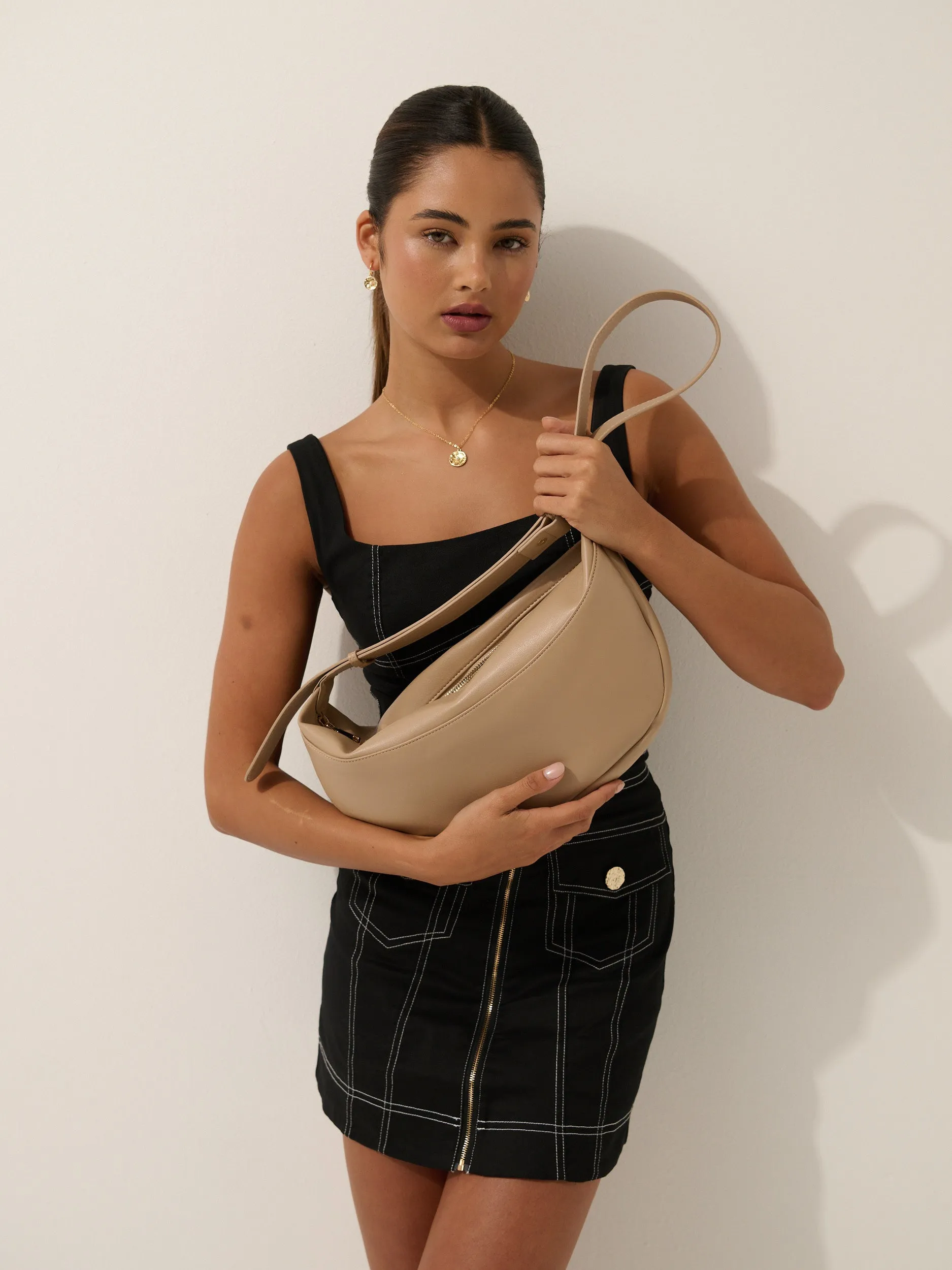 Paris Hobo Crossbody Bag in Beige