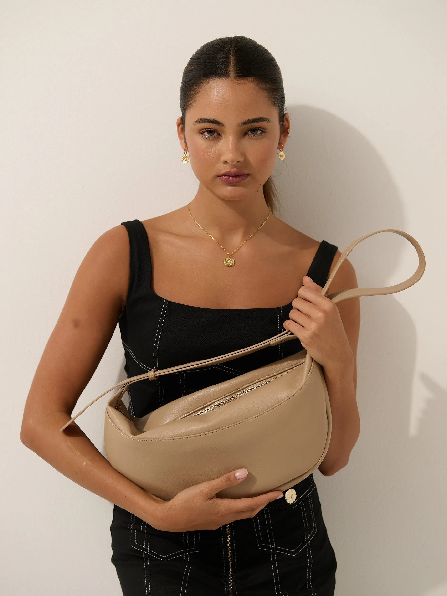 Paris Hobo Crossbody Bag in Beige