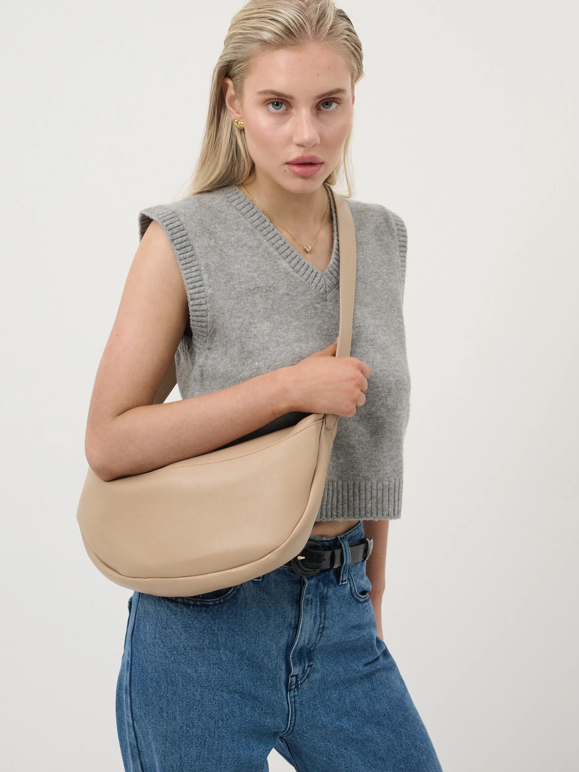 Paris Hobo Crossbody Bag in Beige