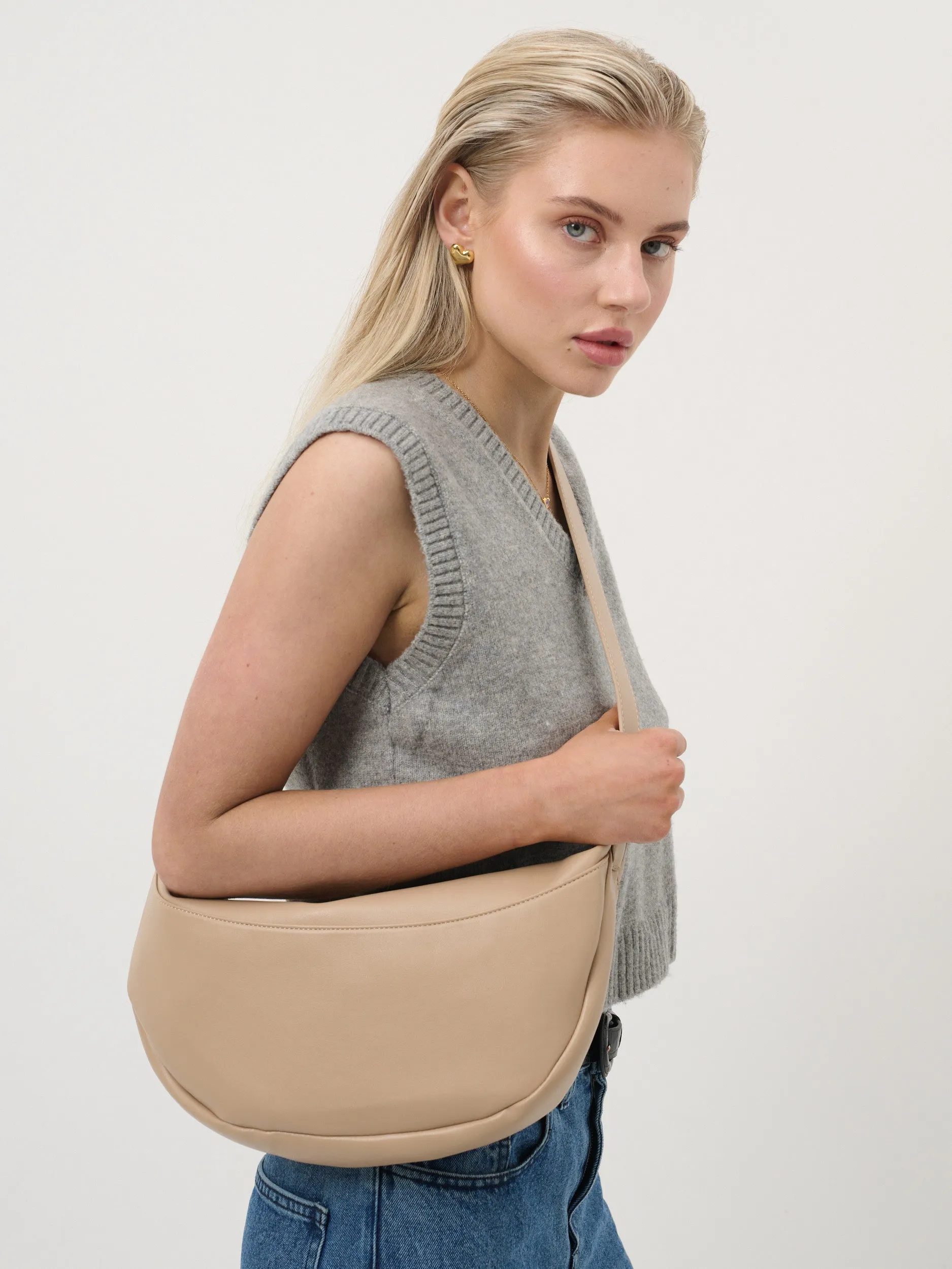 Paris Hobo Crossbody Bag in Beige