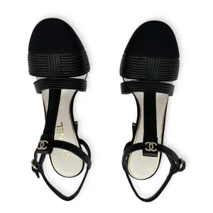 Pearl CC Strappy (10cm) 37.5C Black Heels in Lambskin, grosgrain, pearls, Gold hardware