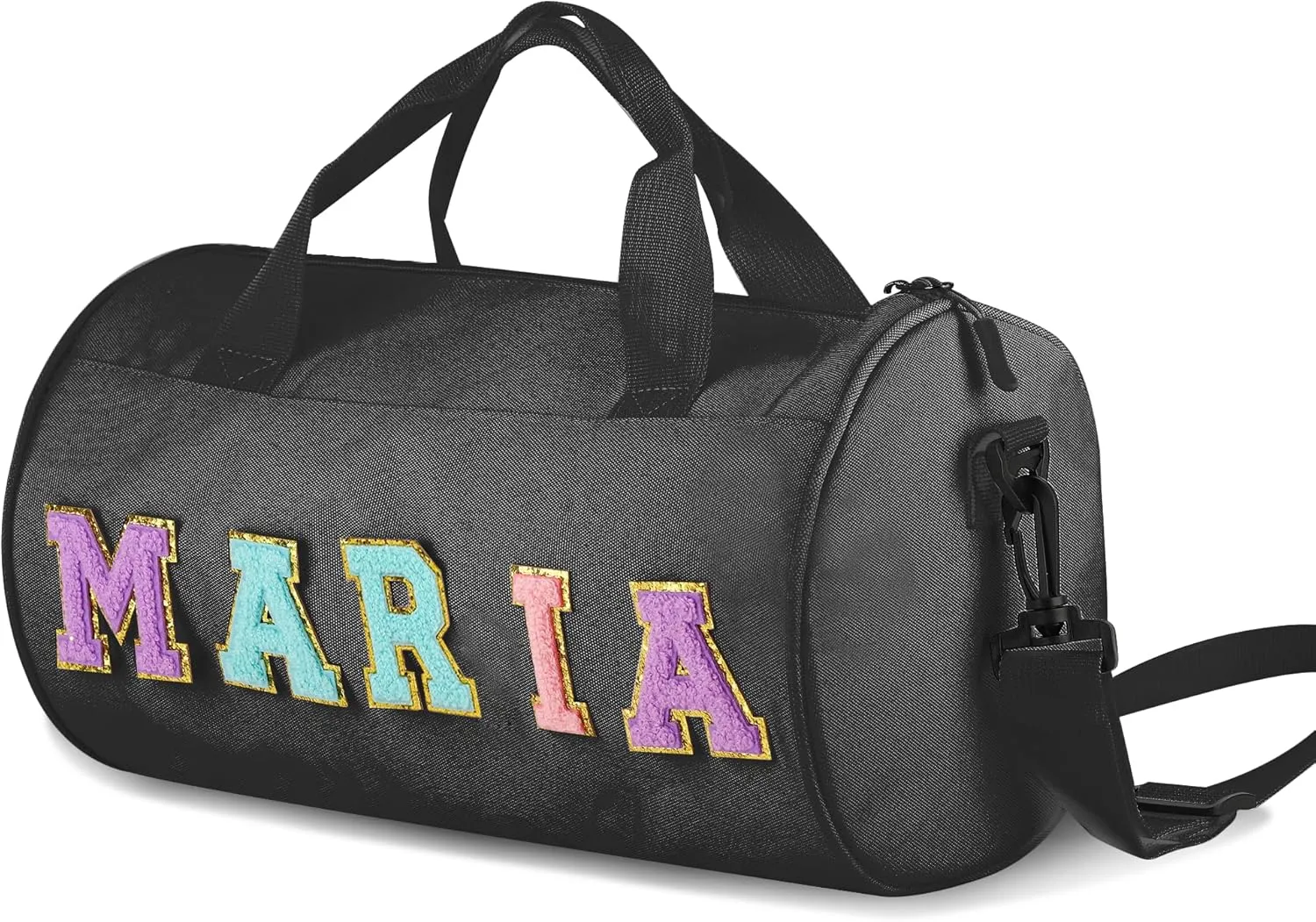 Personalized Dance Bag for Girls, Custom Chenille Letter Duffel Bag, Pink, 12.6 x 7.48 x 1 Inches