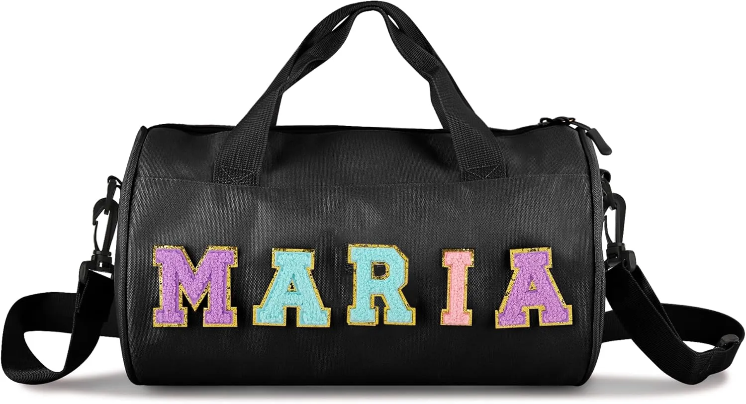 Personalized Dance Bag for Girls, Custom Chenille Letter Duffel Bag, Pink, 12.6 x 7.48 x 1 Inches