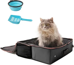 PETKARAY Travel Litter Box, Cat Portable Litter Box, Foldable Travel Box for Kitty in Car, Includes Replacement Liner with Collapsible Zipped Lid