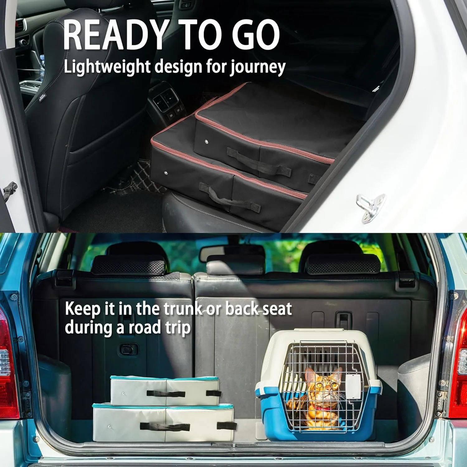 PETKARAY Travel Litter Box, Cat Portable Litter Box, Foldable Travel Box for Kitty in Car, Includes Replacement Liner with Collapsible Zipped Lid