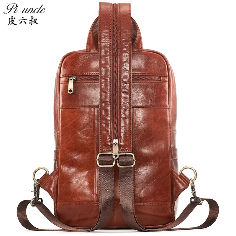 PI UNCLE Men's Chest Bag Genuine Leather Shoulder Bags For Man Messenger Bag Men Sling Bags Fashion Casual Design Crossbody Pack