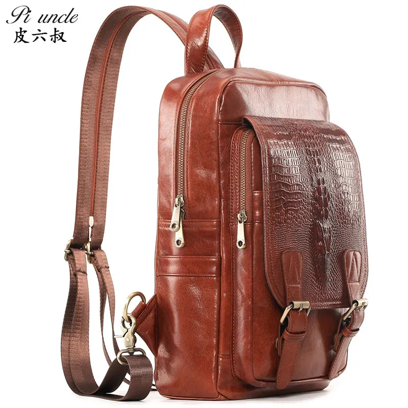 PI UNCLE Men's Chest Bag Genuine Leather Shoulder Bags For Man Messenger Bag Men Sling Bags Fashion Casual Design Crossbody Pack