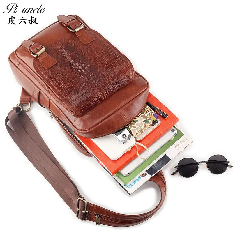 PI UNCLE Men's Chest Bag Genuine Leather Shoulder Bags For Man Messenger Bag Men Sling Bags Fashion Casual Design Crossbody Pack