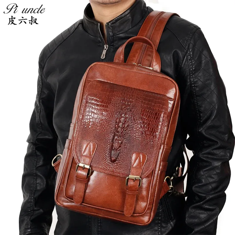 PI UNCLE Men's Chest Bag Genuine Leather Shoulder Bags For Man Messenger Bag Men Sling Bags Fashion Casual Design Crossbody Pack
