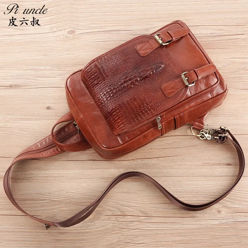 PI UNCLE Men's Chest Bag Genuine Leather Shoulder Bags For Man Messenger Bag Men Sling Bags Fashion Casual Design Crossbody Pack