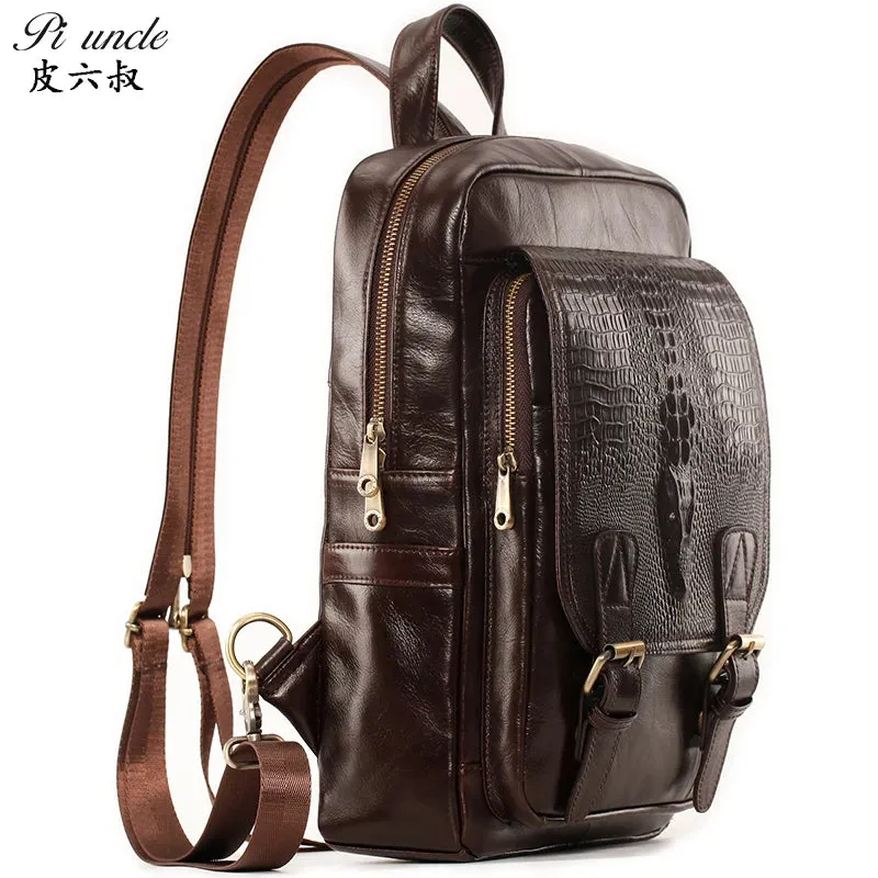 PI UNCLE Men's Chest Bag Genuine Leather Shoulder Bags For Man Messenger Bag Men Sling Bags Fashion Casual Design Crossbody Pack