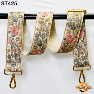Pink and Grey Embroidered Purse Strap Crossbody Strap for Purses Handbag Boho Bag Strap Floral Embroidery Replacement Strap Boho Guitar Strap Gift for her