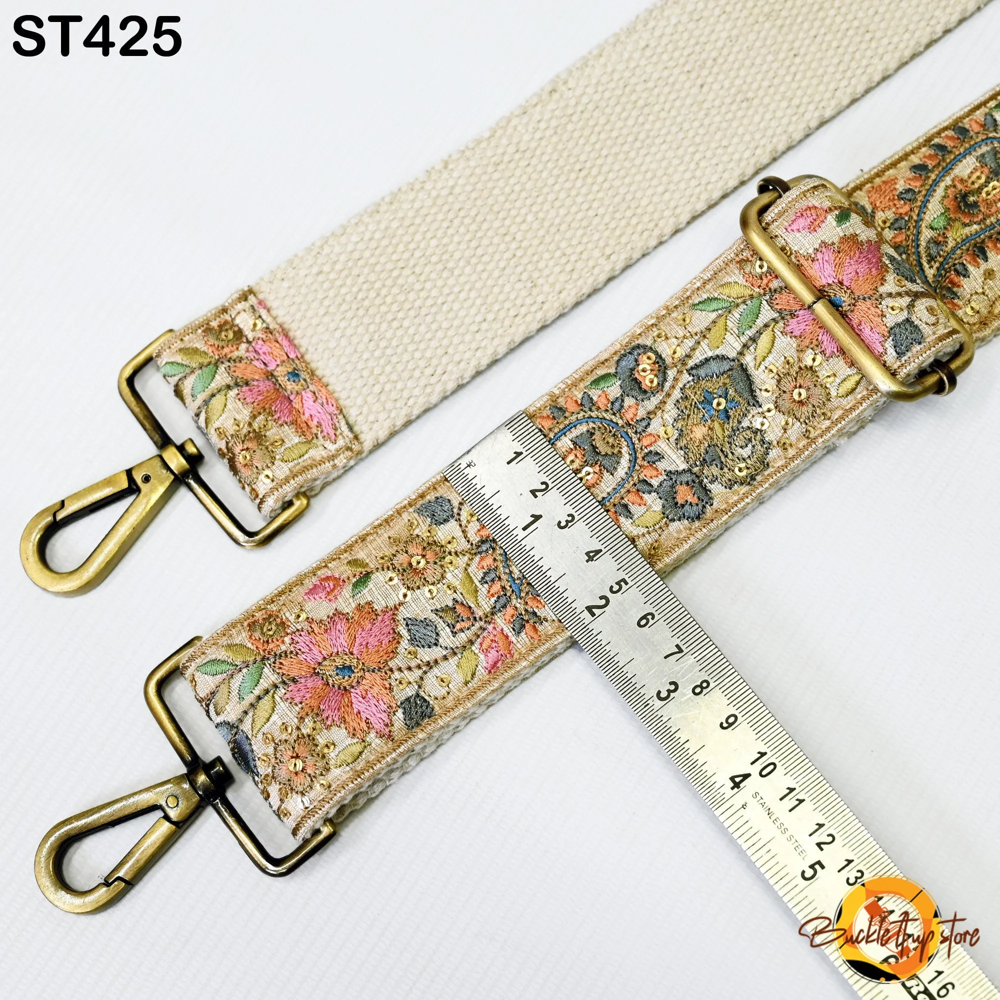 Pink and Grey Embroidered Purse Strap Crossbody Strap for Purses Handbag Boho Bag Strap Floral Embroidery Replacement Strap Boho Guitar Strap Gift for her