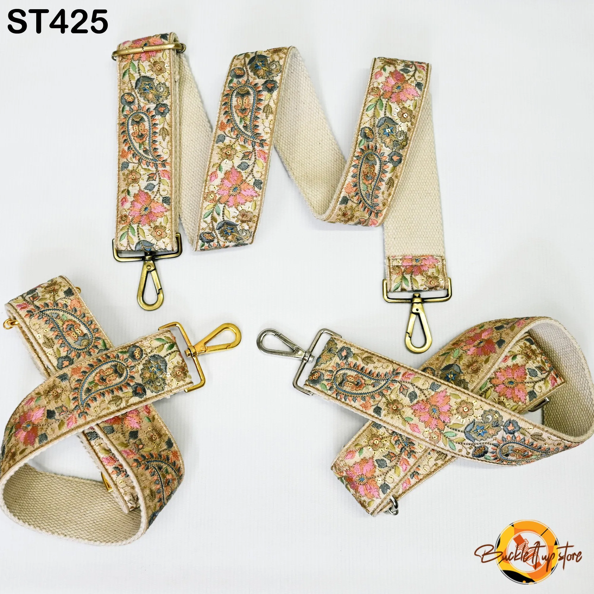 Pink and Grey Embroidered Purse Strap Crossbody Strap for Purses Handbag Boho Bag Strap Floral Embroidery Replacement Strap Boho Guitar Strap Gift for her