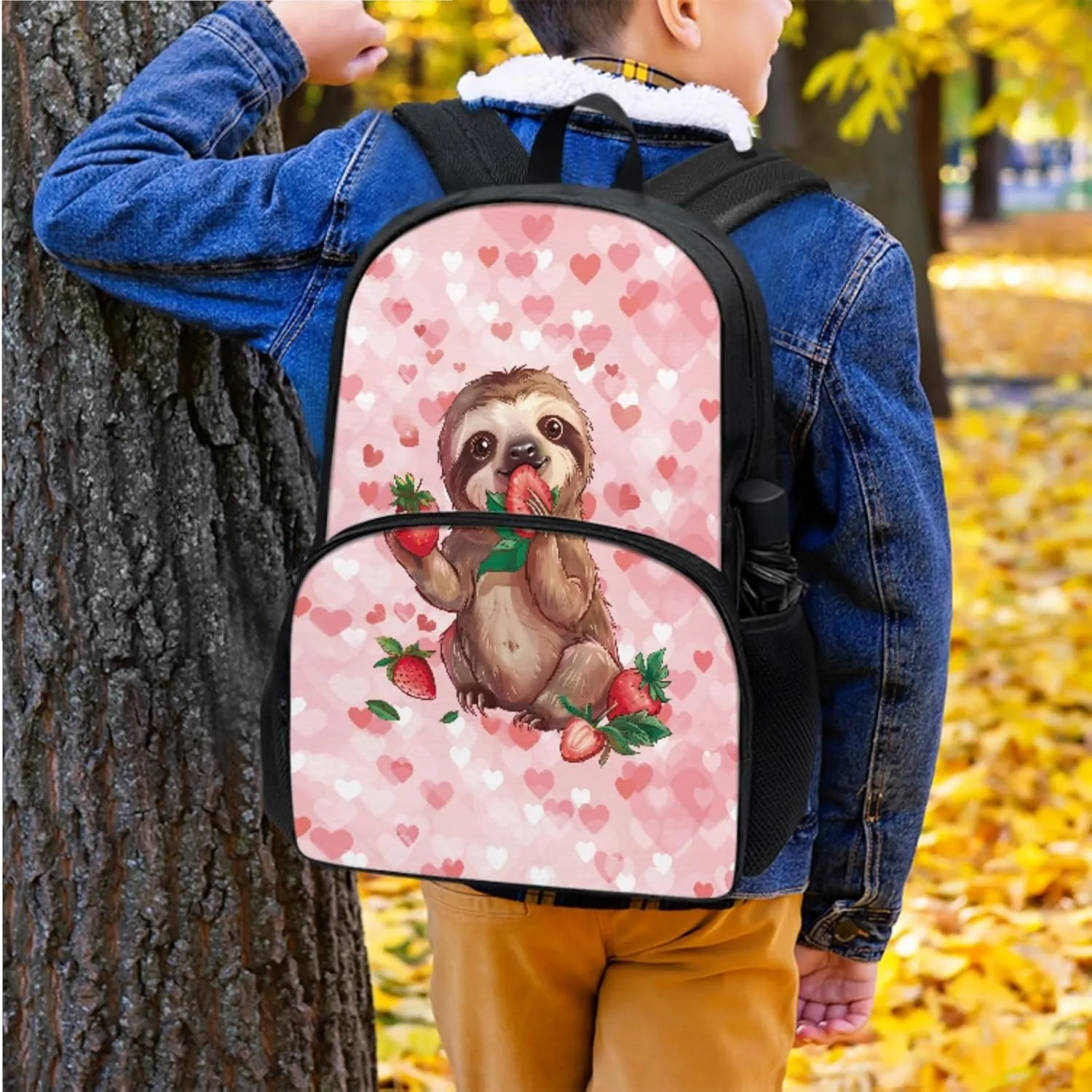Pink Backpacks for Girls Boys Kids Greedy Sloth Print School Book Bag Casual Large Capacity Travel Daypack Elementary Middle School Backpack Set 3 Piece School Supplies