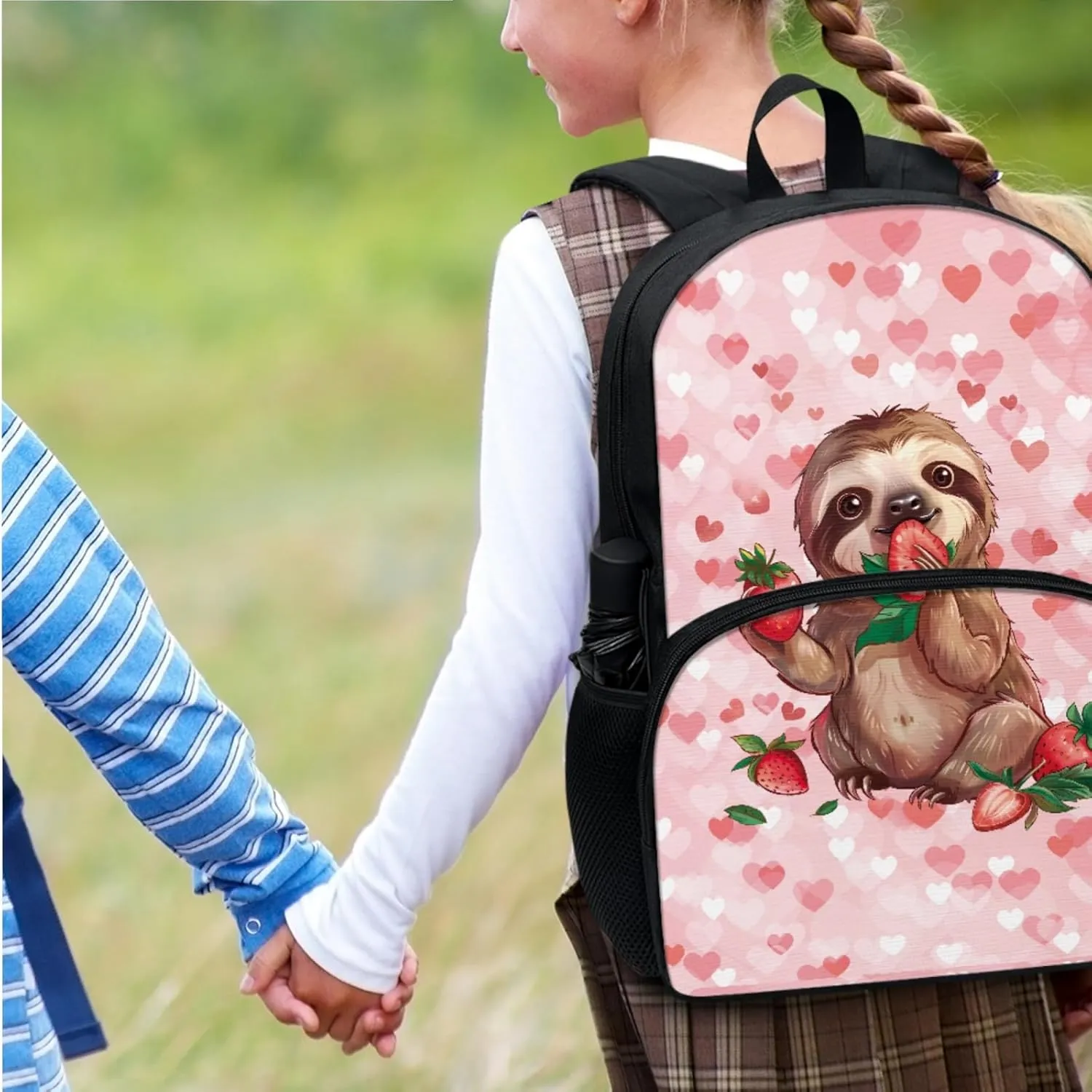 Pink Backpacks for Girls Boys Kids Greedy Sloth Print School Book Bag Casual Large Capacity Travel Daypack Elementary Middle School Backpack Set 3 Piece School Supplies