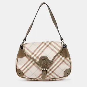 Pink/Metallic House Check PVC and Leather Buckle Flap Hobo