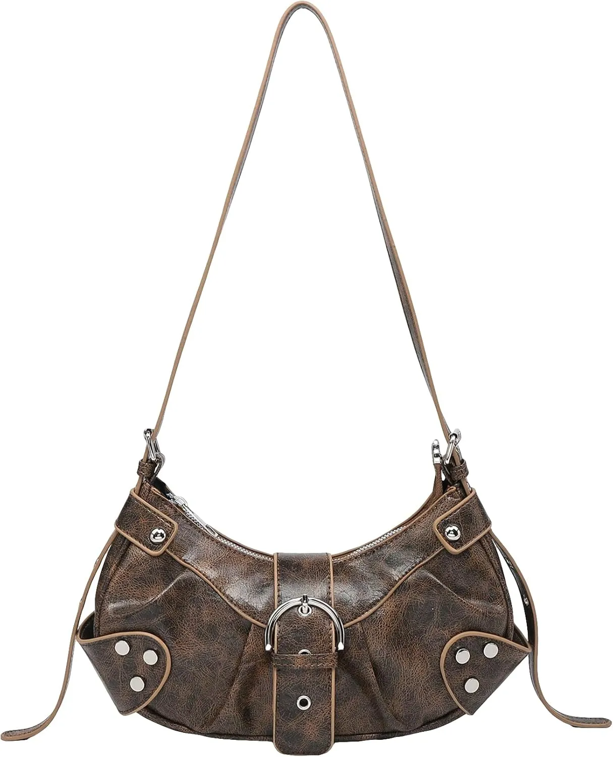 Pleated Hobo Shoulder Bag for Women Metallic Genuine Leather Clutch Purse Mini Handbag for Party or Evening Occasions