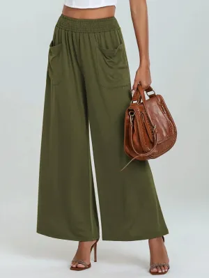 Pocketed Elastic Waist Wide Leg Pants