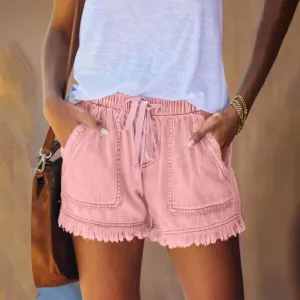 Pocketed Frayed Denim Shorts