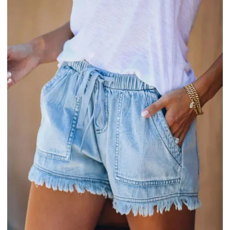 Pocketed Frayed Denim Shorts
