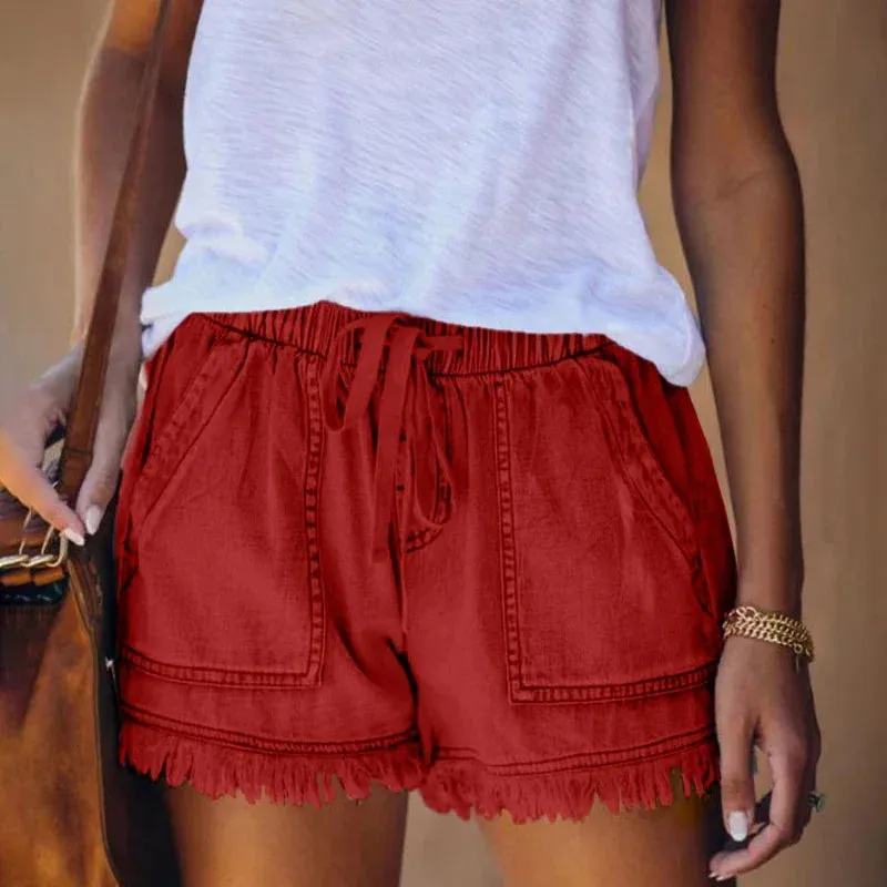 Pocketed Frayed Denim Shorts