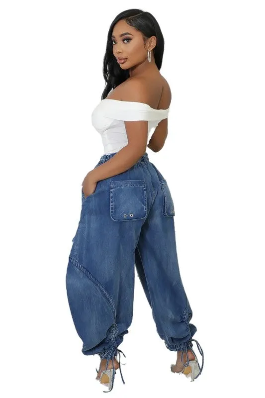 Pocketed Luxe Harem Denim Pants