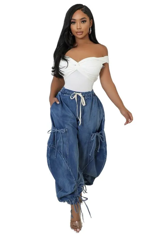 Pocketed Luxe Harem Denim Pants