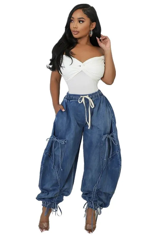 Pocketed Luxe Harem Denim Pants
