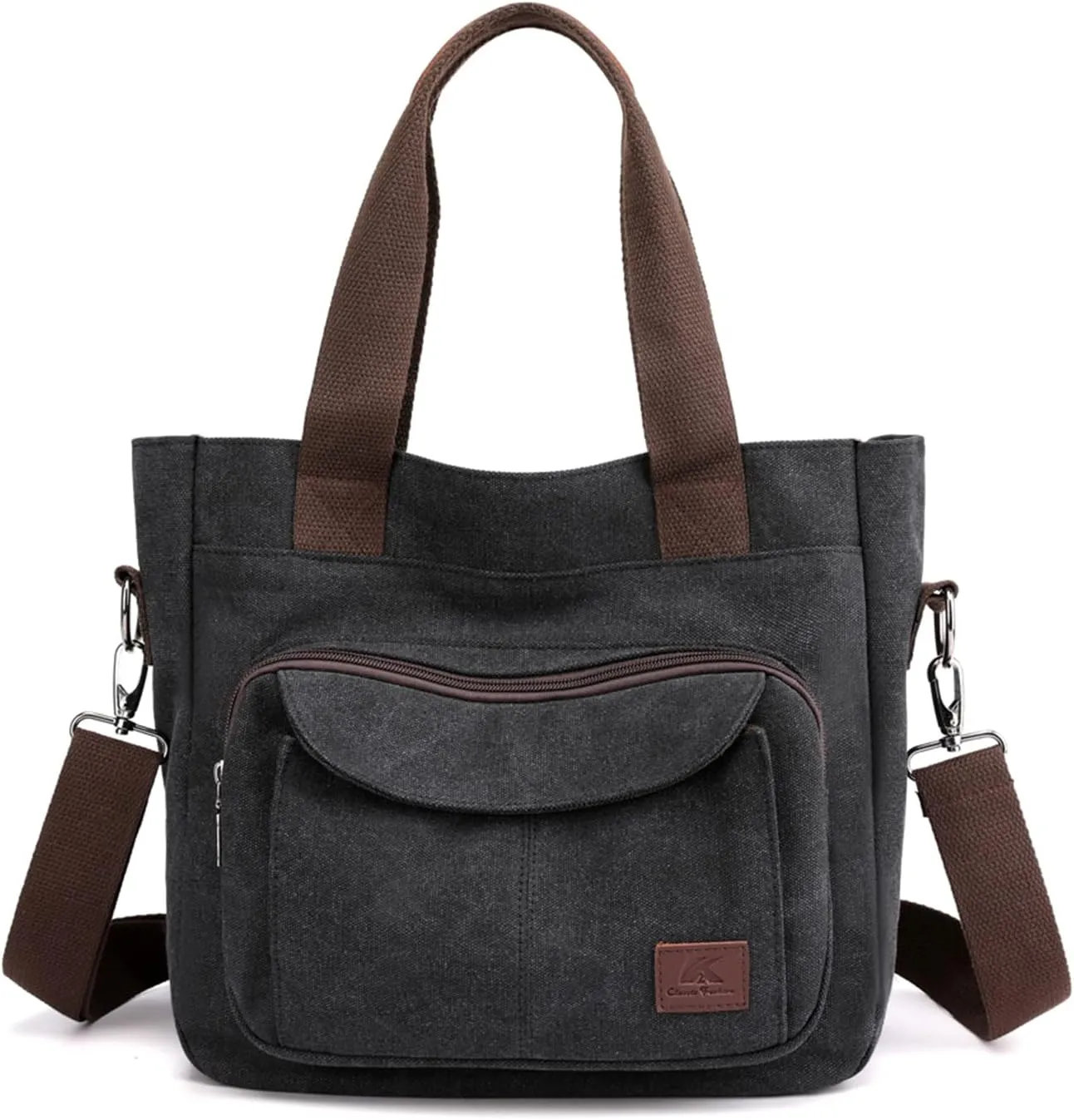 PORRASSO Women Crossbody Bag Canvas Shoulder Bag Tote Ladies Handbag Satchel Messenger Bag for Shopping Travel Work Daily Use Black