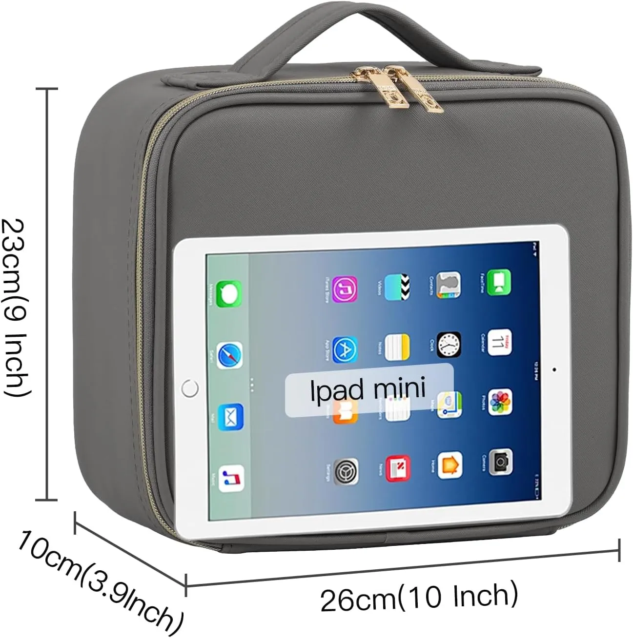 Portable Makeup Organizer, 10 Inch Makeup Organizer Bag with Compartment and Dividers, Makeup Bag with Brush Storage Sturdy Dual Zip Closure, Gift for Her, Grey