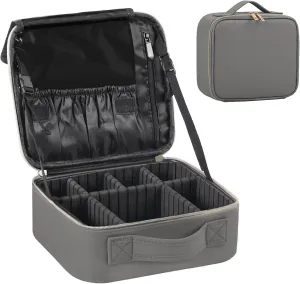 Portable Makeup Organizer, 10 Inch Makeup Organizer Bag with Compartment and Dividers, Makeup Bag with Brush Storage Sturdy Dual Zip Closure, Gift for Her, Grey