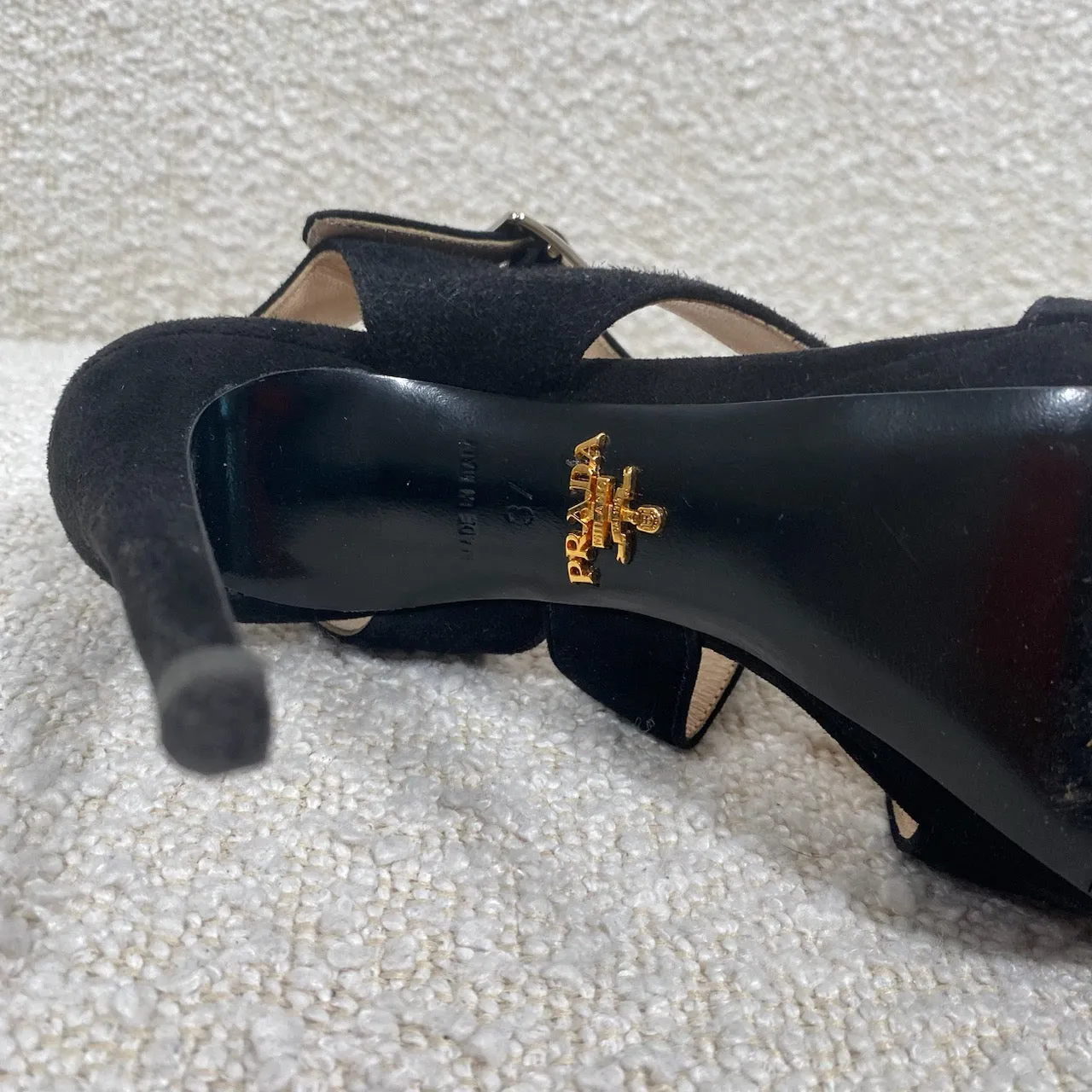 Prada Black Suede Platform Strappy Sandals 37