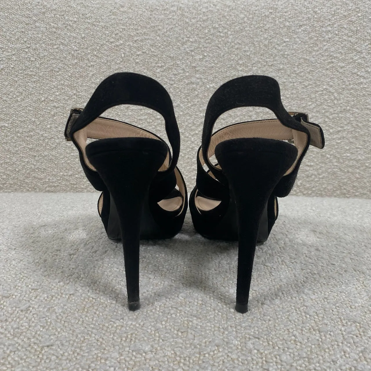 Prada Black Suede Platform Strappy Sandals 37