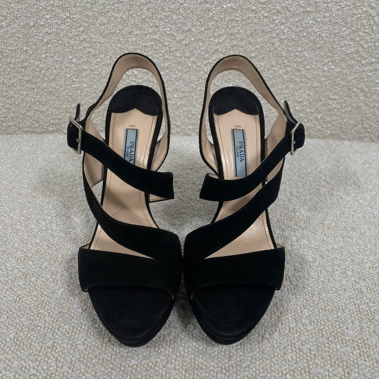 Prada Black Suede Platform Strappy Sandals 37