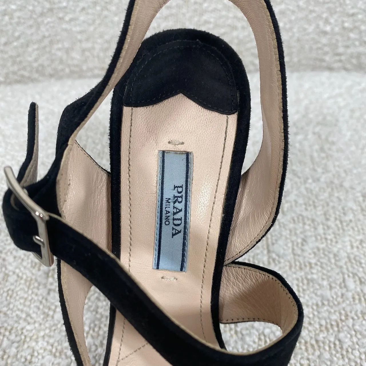 Prada Black Suede Platform Strappy Sandals 37