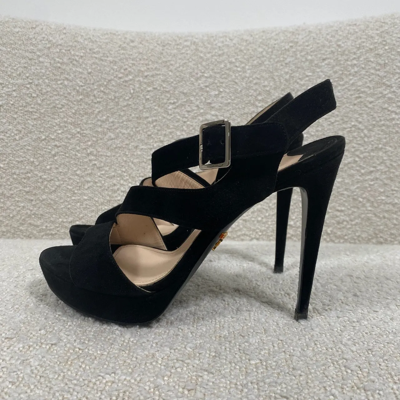 Prada Black Suede Platform Strappy Sandals 37