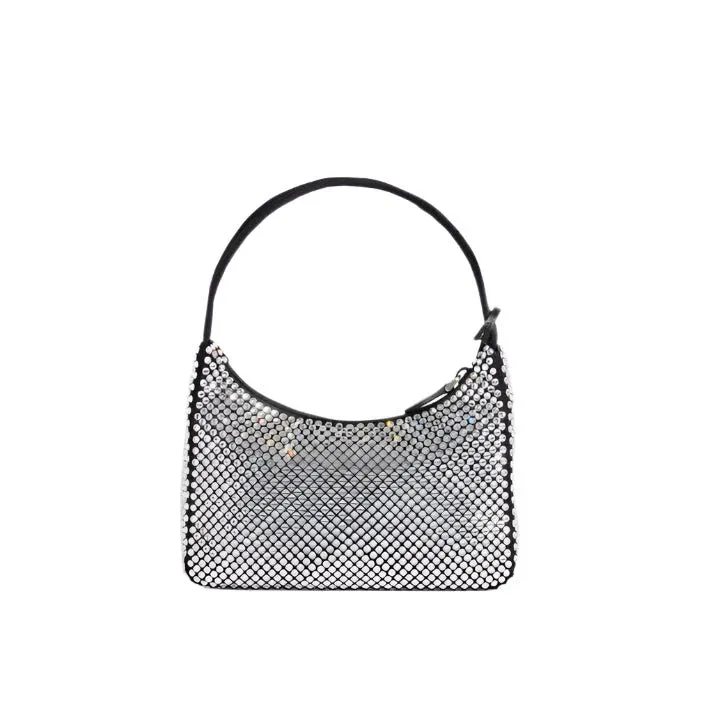 Prada Hobo Re-Edition 2000 Nylon With Crystals In Black